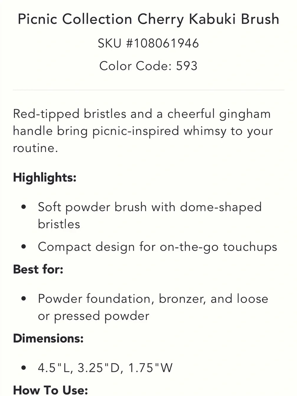 Anthropologie Red & White Gingham Cherry Kabuki Brush